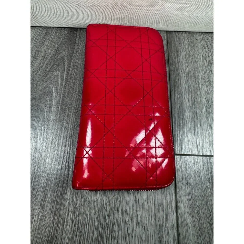 Lady Dior Passion Pink Patent Cannage Calfskin Continental Zip Around Wallet